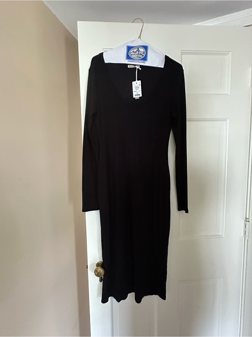 Marine Layer Black Long Sleeve V-Neck Midi Dress